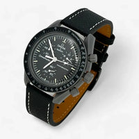 Bracelet Moonswatch Mission to Mercury Autre : Cuir Nato Acier Toile Cuir texturé : Noir Blanc