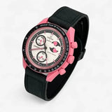 Bracelet MoonSwatch en Cuir Lisse Pink Moonphase: Noir