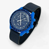 Bracelet MoonSwatch en Cuir Lisse Neptune: Bleu Marine