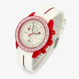 Bracelet Moonswatch Mission to Mars Caoutchouc Premium 1 bande: Blanc Rouge