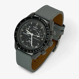 Bracelet Moonswatch Mission to Mercury Autre : Cuir Nato Acier Toile Cuir texturé : Gris
