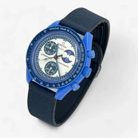 Bracelet MoonSwatch en Cuir Lisse Blue Moon: Bleu Marine