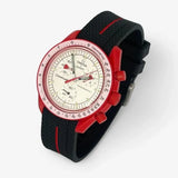 Bracelet Moonswatch Mission to Mars Caoutchouc Premium 1 bande: Noir Rouge