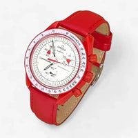 Bracelet Moonswatch Mission to Mars Cuir Uni : Rouge