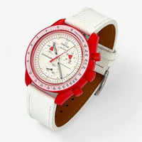 Bracelet Moonswatch Mission to Mars Cuir Texturé : Blanc