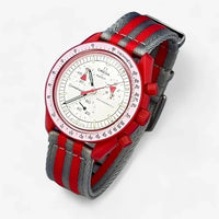 Bracelet Moonswatch Mission to Mars Autres : Nato Acier Nato lisse: Gris Rouge