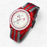 Bracelet Moonswatch Mission to Mars Autres : Nato Acier Nato lisse: Gris Rouge