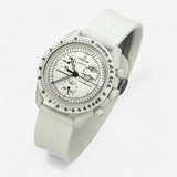 Bracelet MoonSwatch en Caoutchouc Rainuré à Clips Snoopy: Blanc Argent