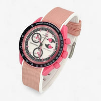 Bracelet MoonSwatch en Caoutchouc Premium 2 Couleurs Pink Moonphase: Rose Blanc