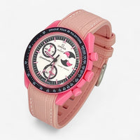 Bracelet MoonSwatch en Caoutchouc Premium Pink Moonphase: Rose Blanc