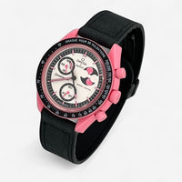 Bracelet MoonSwatch en Cuir Lisse Pink Moonphase: Noir