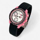 Bracelet MoonSwatch en Caoutchouc Nervuré Pink Moonphase: Noir