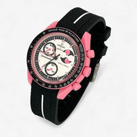 Bracelet Omega x Swatch MoonSwatch Mission to The Pink Moonphase Caoutchouc Premium 1 Bande: Noir Blanc