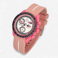 Bracelet MoonSwatch en Caoutchouc Premium une bande Pink Moonphase: Rose Blanc
