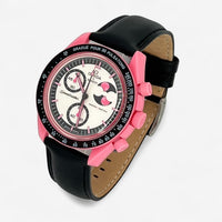 Bracelet MoonSwatch en Cuir Véritable Uni Pink Moonphase: Noir
