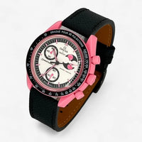 Bracelet Omega x Swatch MoonSwatch Mission to The Pink Moonphase Cuir Nato Toile Acier Cuir texturé: Noir + Boucle Noire