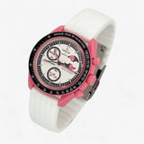 Bracelet Omega x Swatch MoonSwatch Mission to The Pink Moonphase Caoutchouc Nervuré: Blanc